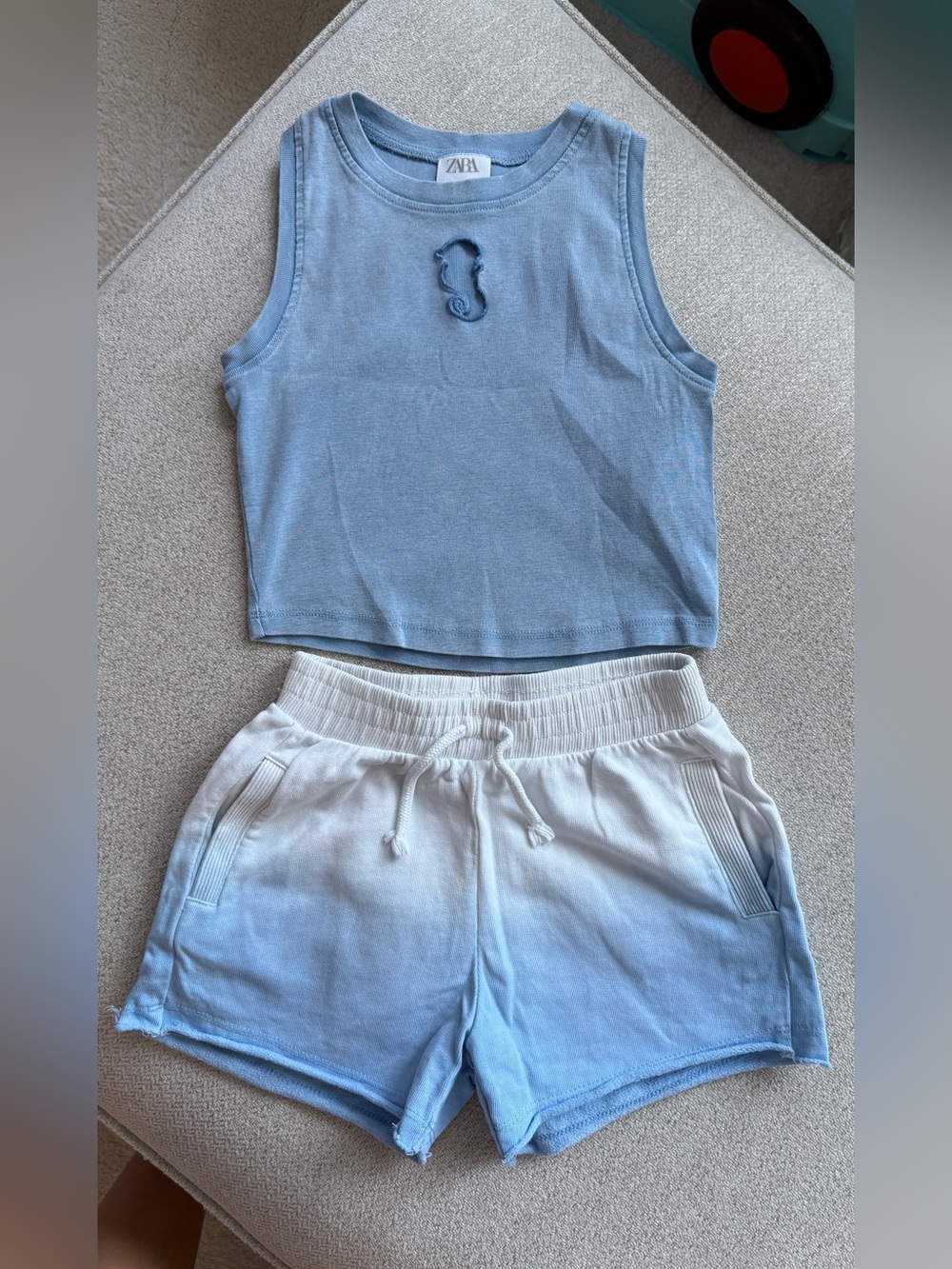 ZARA Kids Light Blue to White Ombre Drawstring Shorts